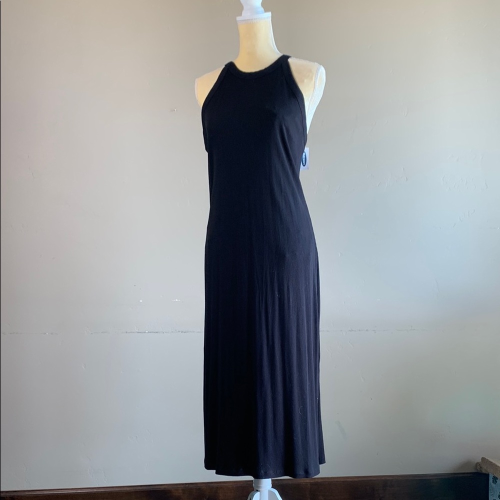 Old Navy Black Ribbed Knit Midi Dress, Size Large NWT